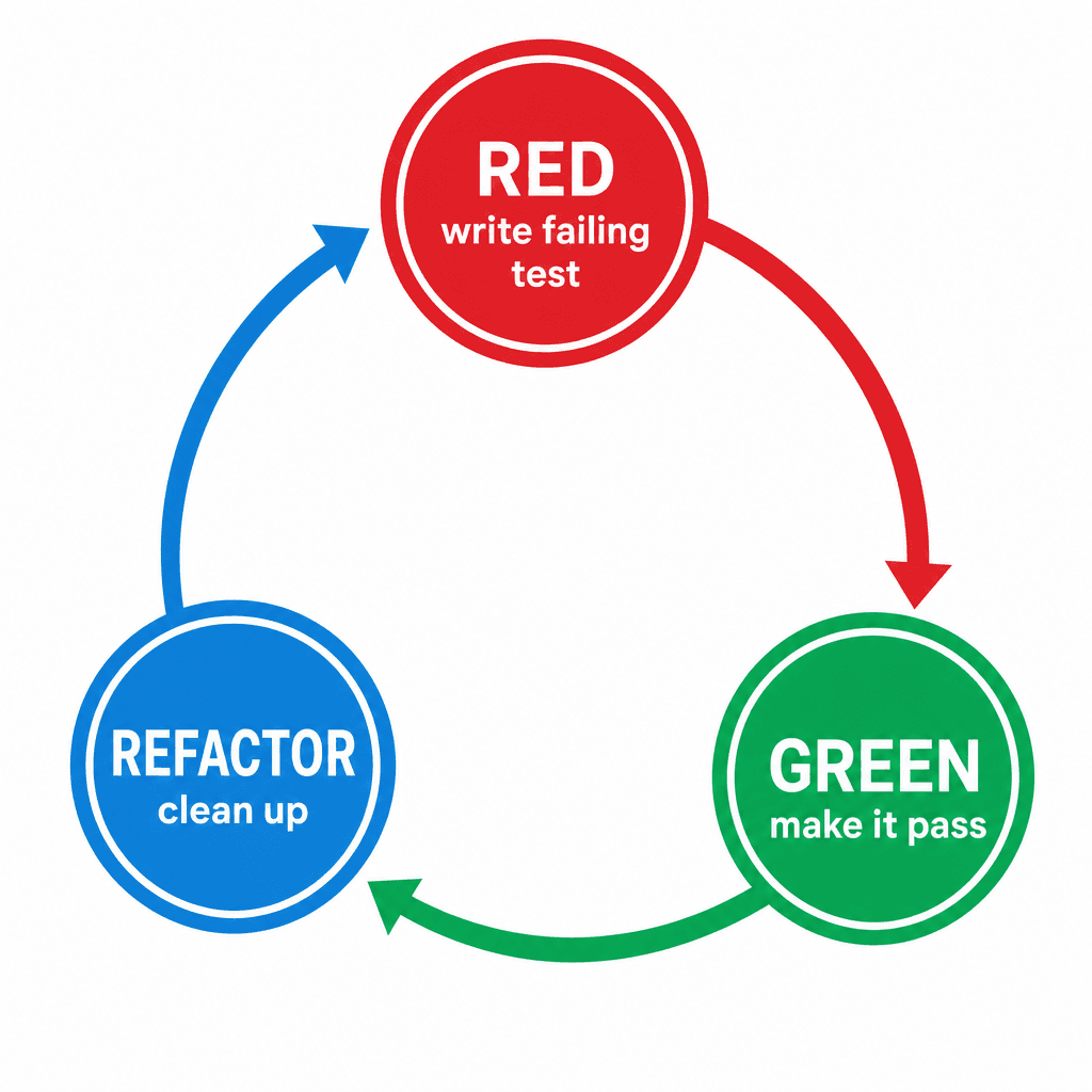 The red-green-refactor loop at the heart of the test-driven-development skill.